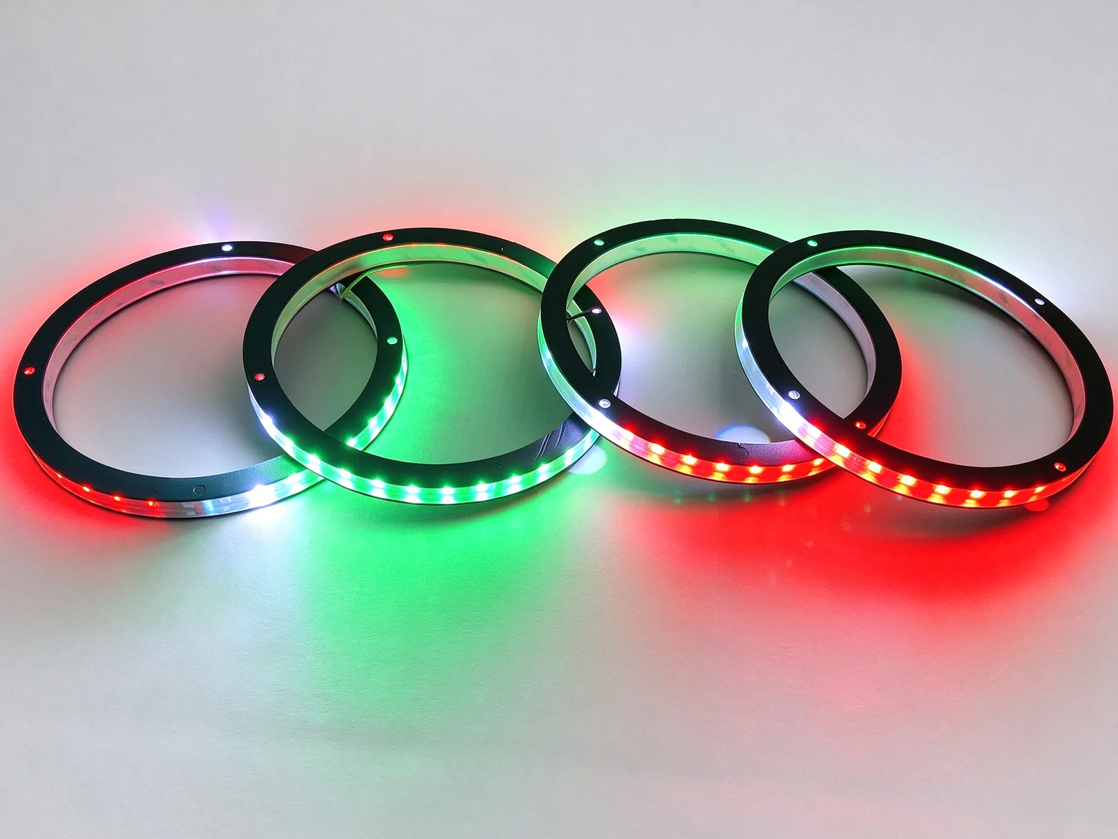 4PCS 8in RGB + White LED Speaker Ring Lights, Car Audio Halo Rings, Music Sync Chasing Flow, App Control for Car Truck Boat Marine Stereo