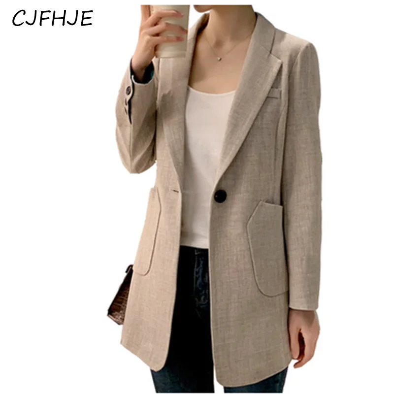 CJFHJE New Women's Solid Color Versatile Suit Jacket Spring Autumn Korean Retro Chic Casual Women Loose One Button Suit Jacket