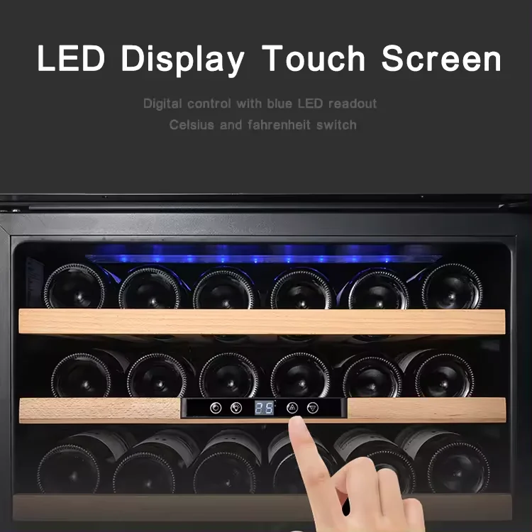32-Bottle Freestanding Wine Cooler Large 93L Capacity Dual Zone Beech Wooden Shelf Refrigerator 220V Function for Display