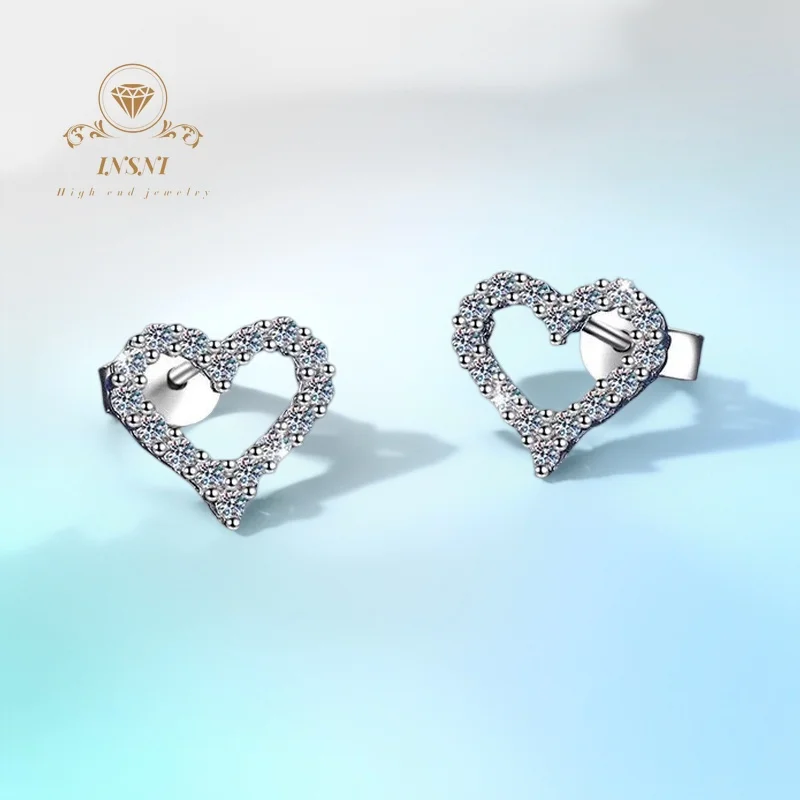 

1Ct D Color Moissanite S925 Silver Full Drill Encrusted Heart Shape Stud Earrings Luxury Minimalist Certified Women Jewelry