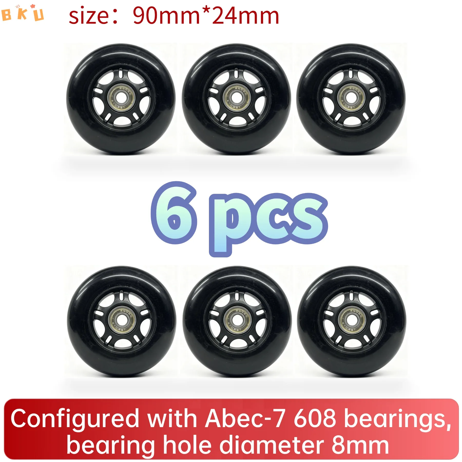 6 عبوات من عجلات البولي يوريثان مقاس 90 مم (3.5 بوصة) مع محامل Abec-7 - 12 لونًا أنيقًا، عالميًا للزلاجات المضمنة ثلاثية العجلات والدراجات البخارية #2