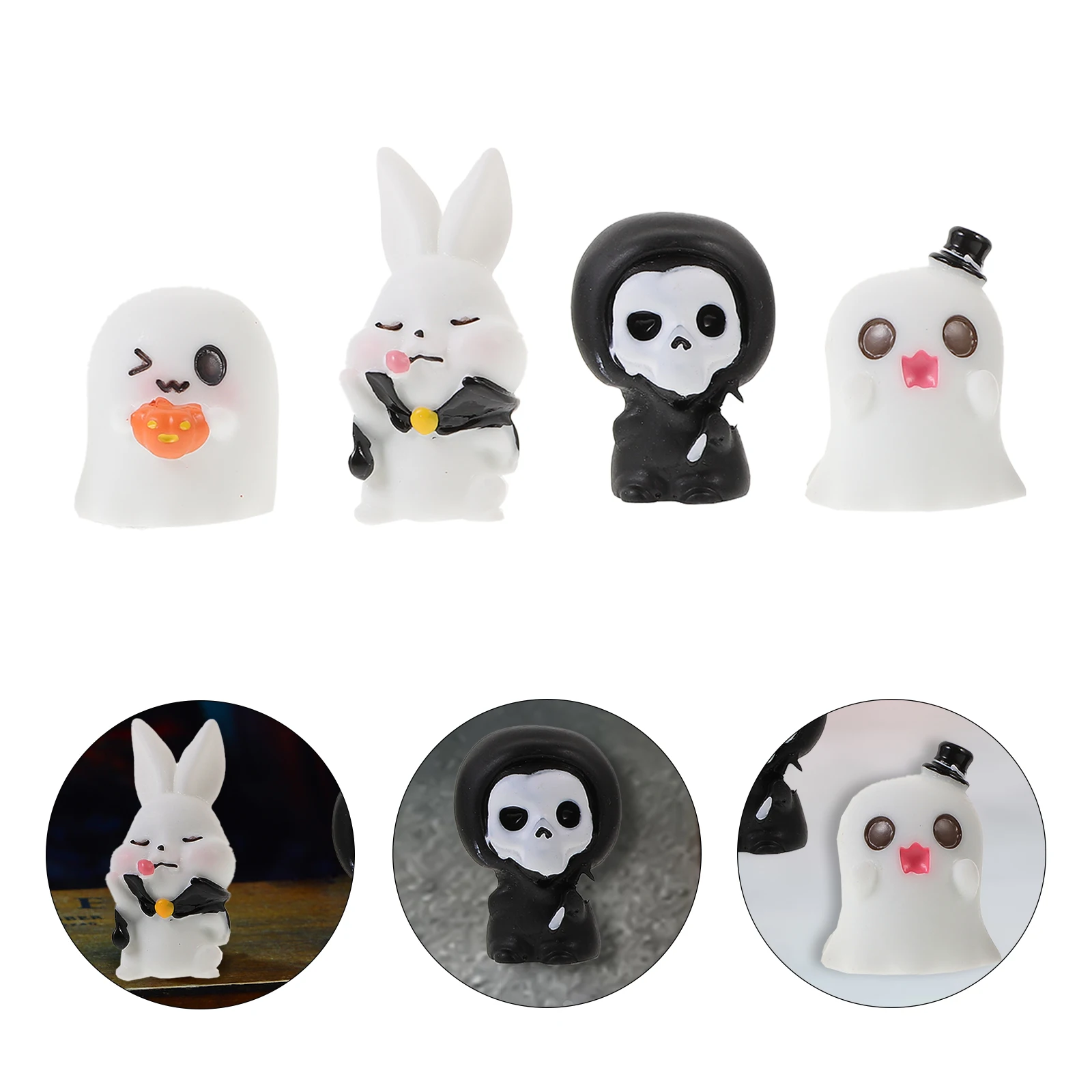 

20pcs Halloween Ornaments Resin Miniatures Statues Decorations Pumpkin Reaper Bunny Ghosts Party Props Micro Landscapes