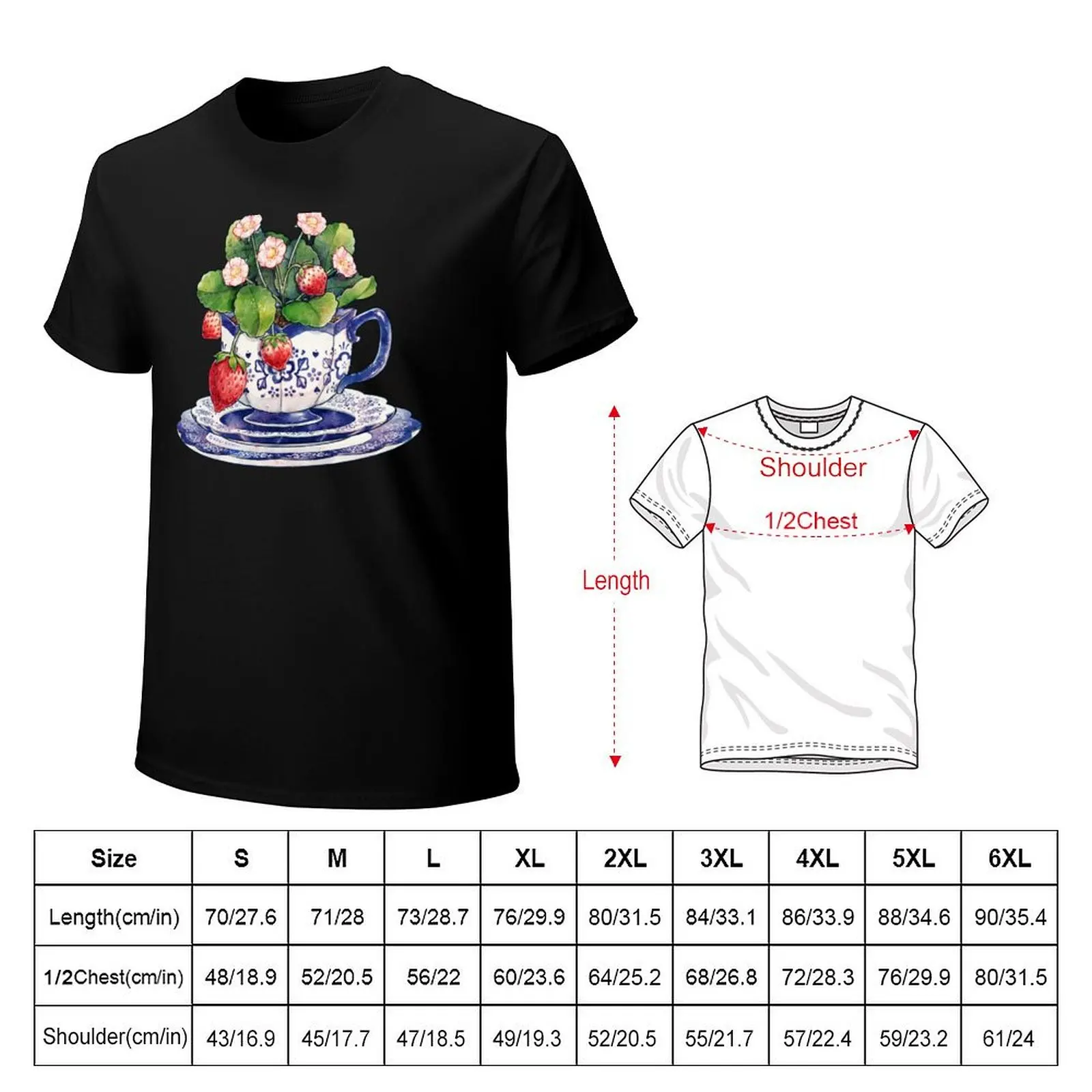 Teacup with Strawberry Plant T-Shirt cotton t shirts high quality T-Shirt