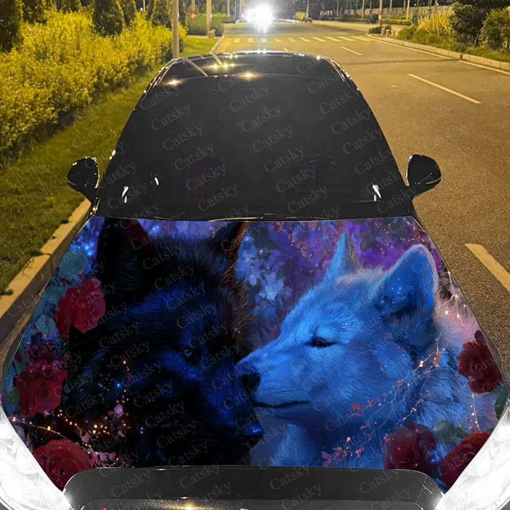 

Romantic Floral Wolf Car Hood Stickers - Self-Adhesive, Waterproof and Durable Vinyl Wrap, Decorate And Protect Your Car - The G