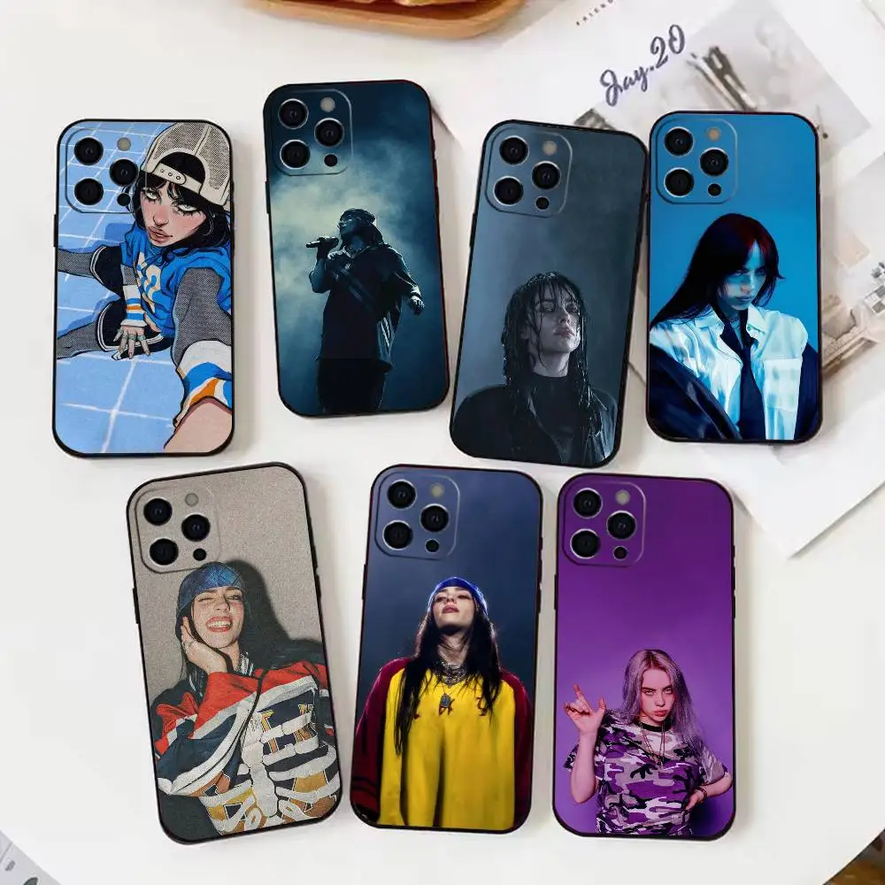 

B-Billie B-BLUE Eilish singer Phone Case For iPhone 16,15,14,13,12,17,Pro Max,Plus Silicone Black Case