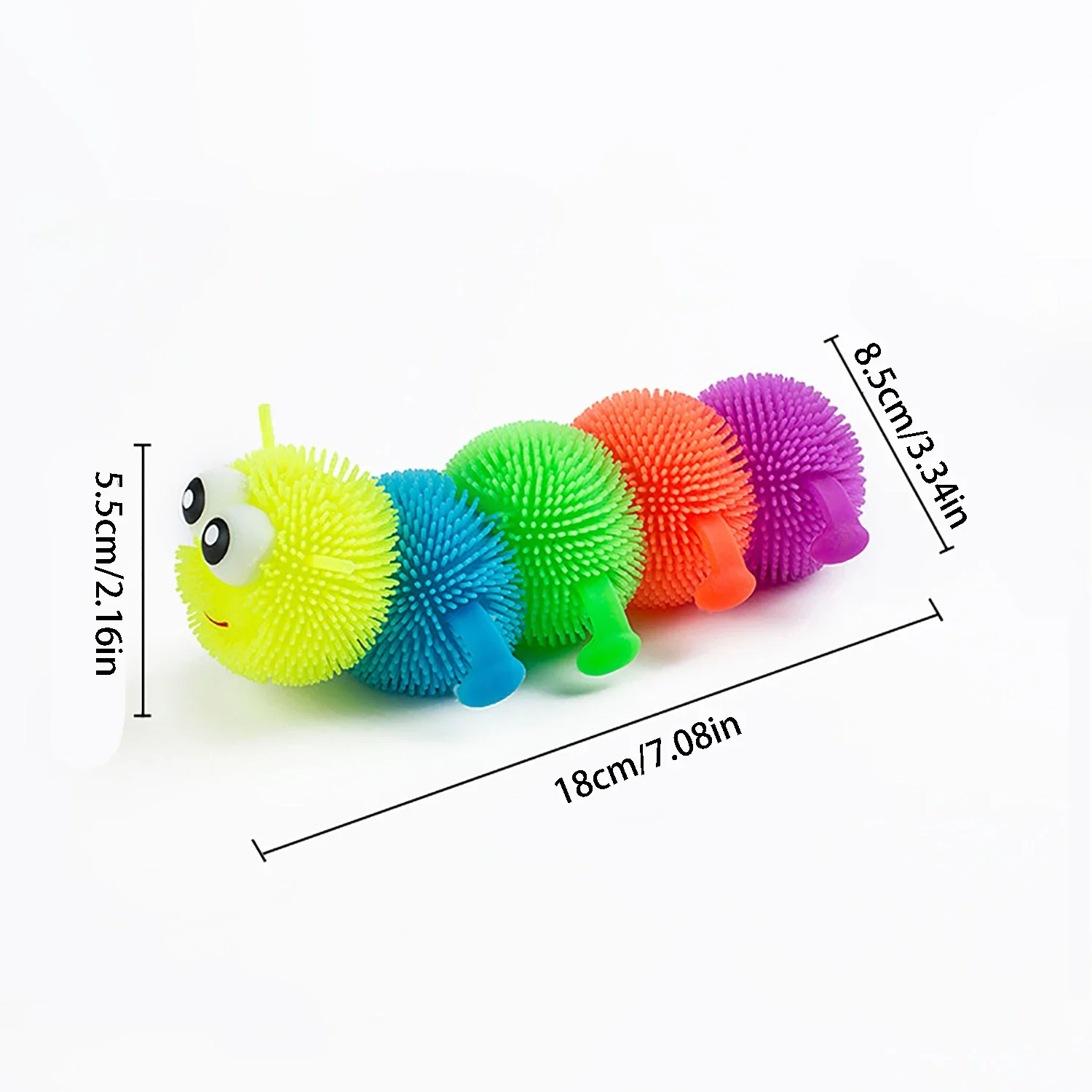 Cartoon eye-catching five section caterpillar squeezing and decompression toy, new and unique with light decompression toy