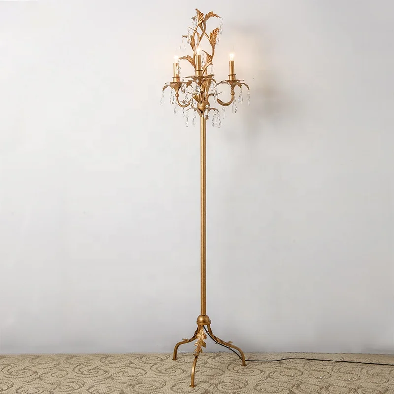New design antique golden triangle crystal floor lamp