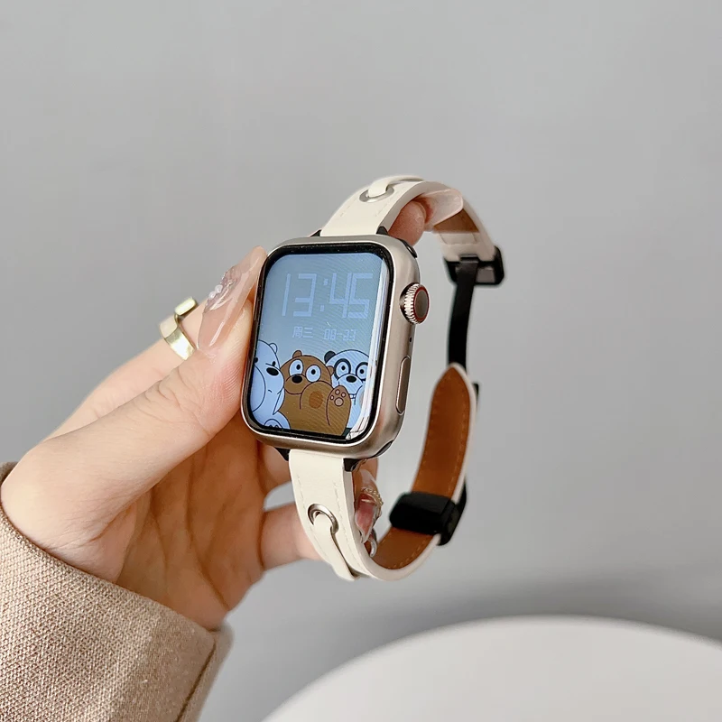 حزام المغناطيسي ل سوار ساعة يد آبل ، الرجعية الجلود سوار ، iWatch سلسلة 9 8 SE 4 3 الترا 2 ، 44 مللي متر ، 41 مللي متر ، 49 مللي متر ، 45 مللي متر ، 38 مللي متر ، 42 مللي متر
