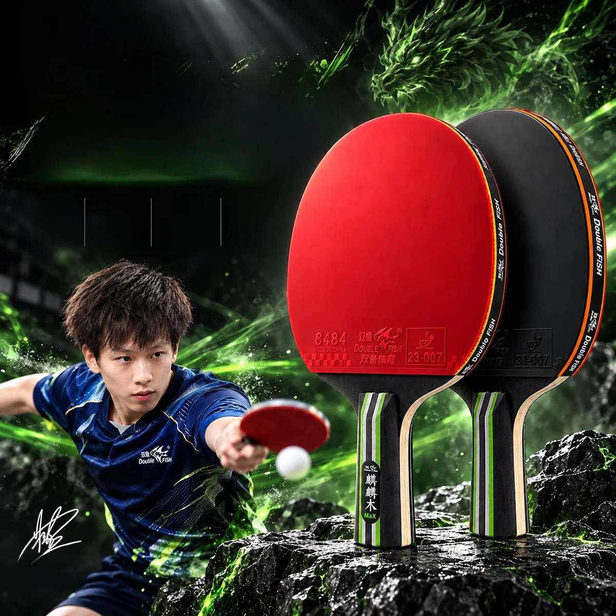 double-fish-max-professional-table-tennis-paddle-fast-attack-type-seven-layer-bottom-board-high-elastic-straight-horizontal