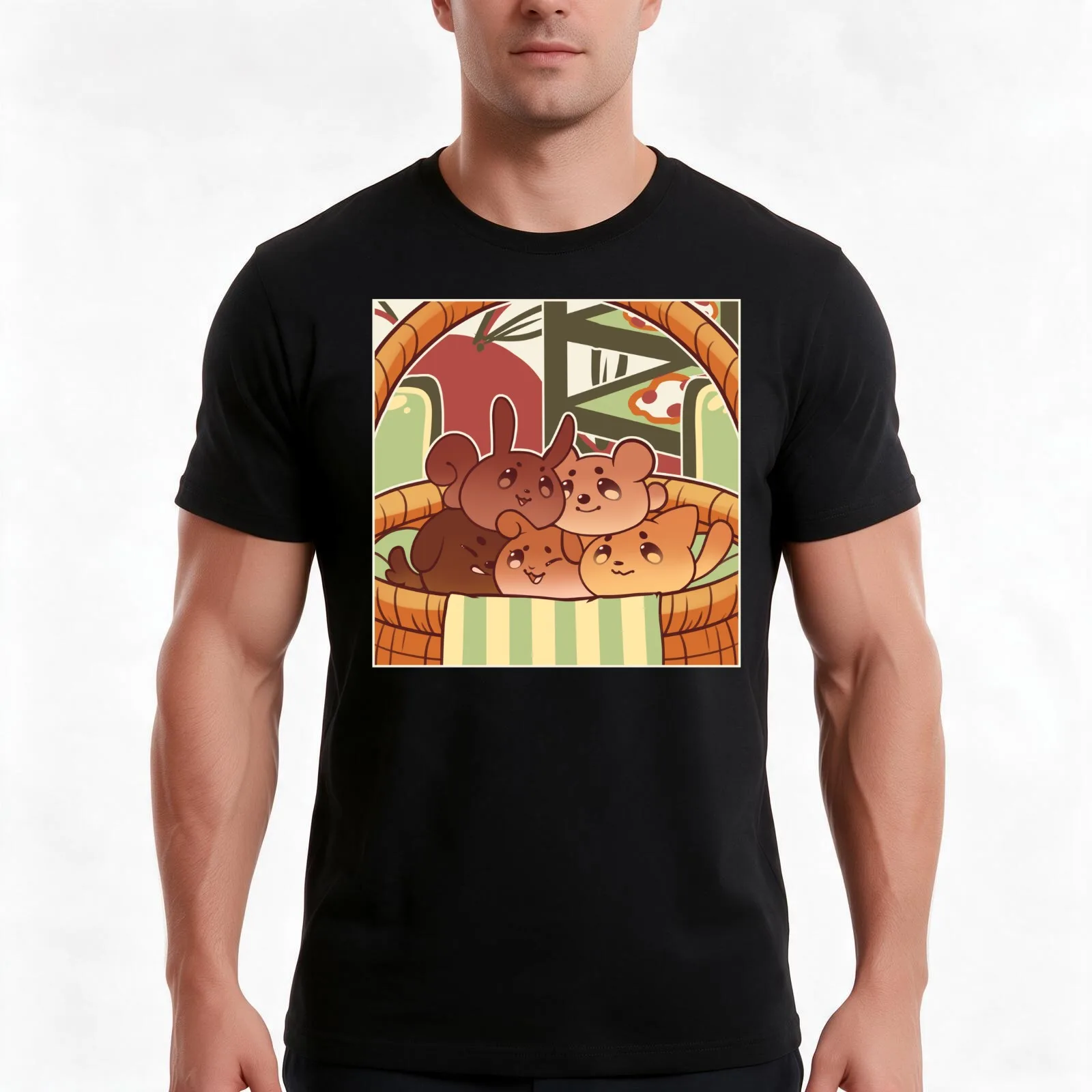 Bakery Babies: Bread Basket T-Shirt, Summer Casual Cotton Tee, Oversized Streetwear Tops, Vintage Graphic Print, 100% Cotton