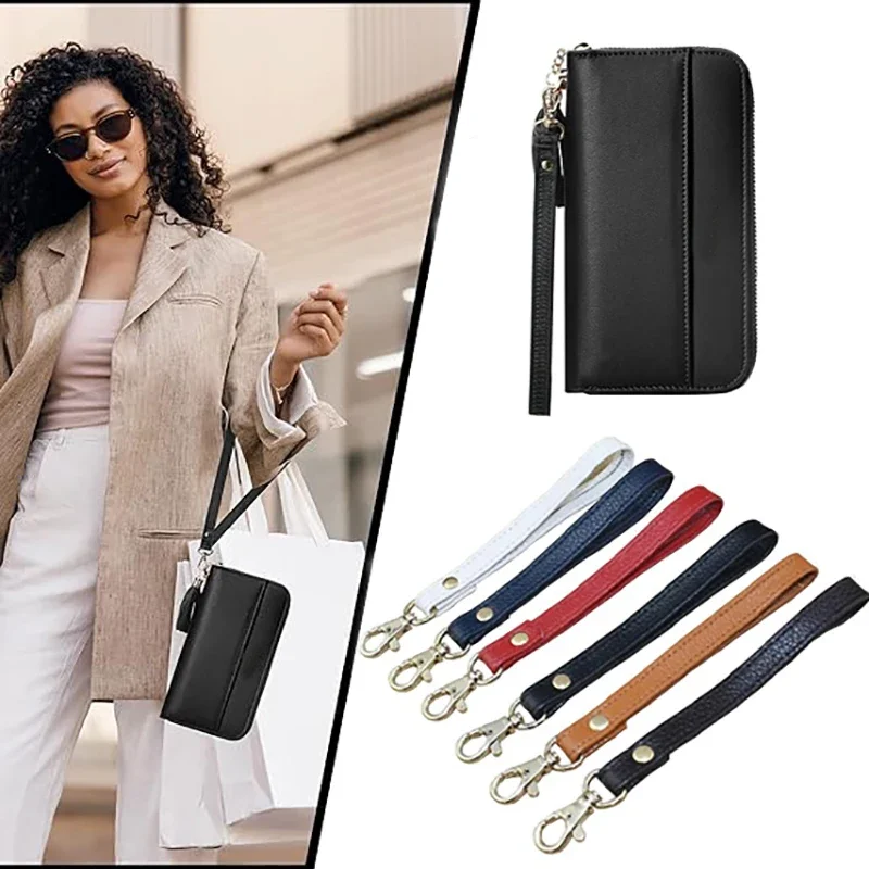 15CM Litchi Pattern Cow Leather Wrist Bag Strap Women Wallet Strap Clutch Bag Strap Replacement Purse Handle for Handbags
