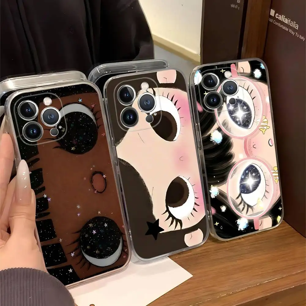 Kawaii Cute Black Big Eyes Cool Phone Case For IPhone 17 16 Plus Pro Max 15 14 13 12 11 Matte Colorful Covers