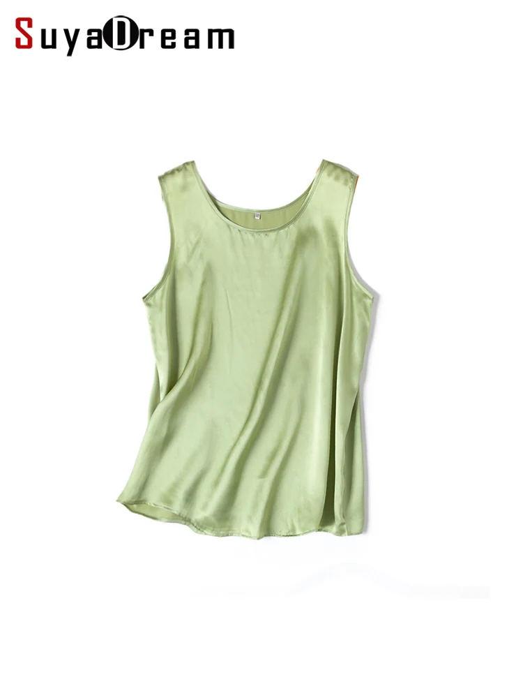 

SuyaDream. Women Basic Tanks, 100%Real Silk, O neck Sleeveless Chic T Shirt, 2025 Solid Summer Vests, Yellow, Purple, Pink