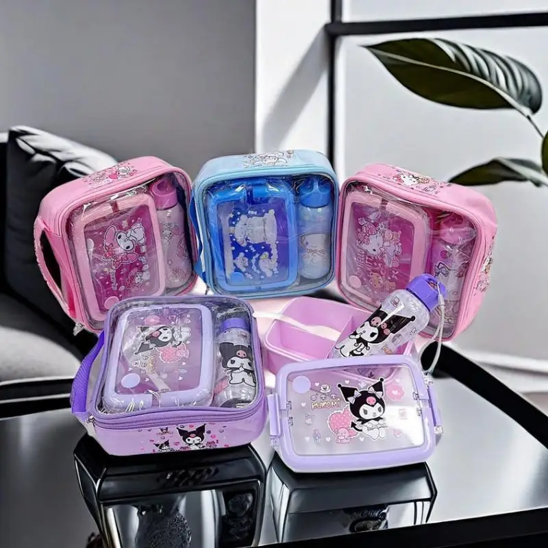 Sanrio Anime Lunch Box Set Hello Kitty Divided Lunch Box Kettle Set Exquisite Packaging Student Portable Insulated Lunch Box