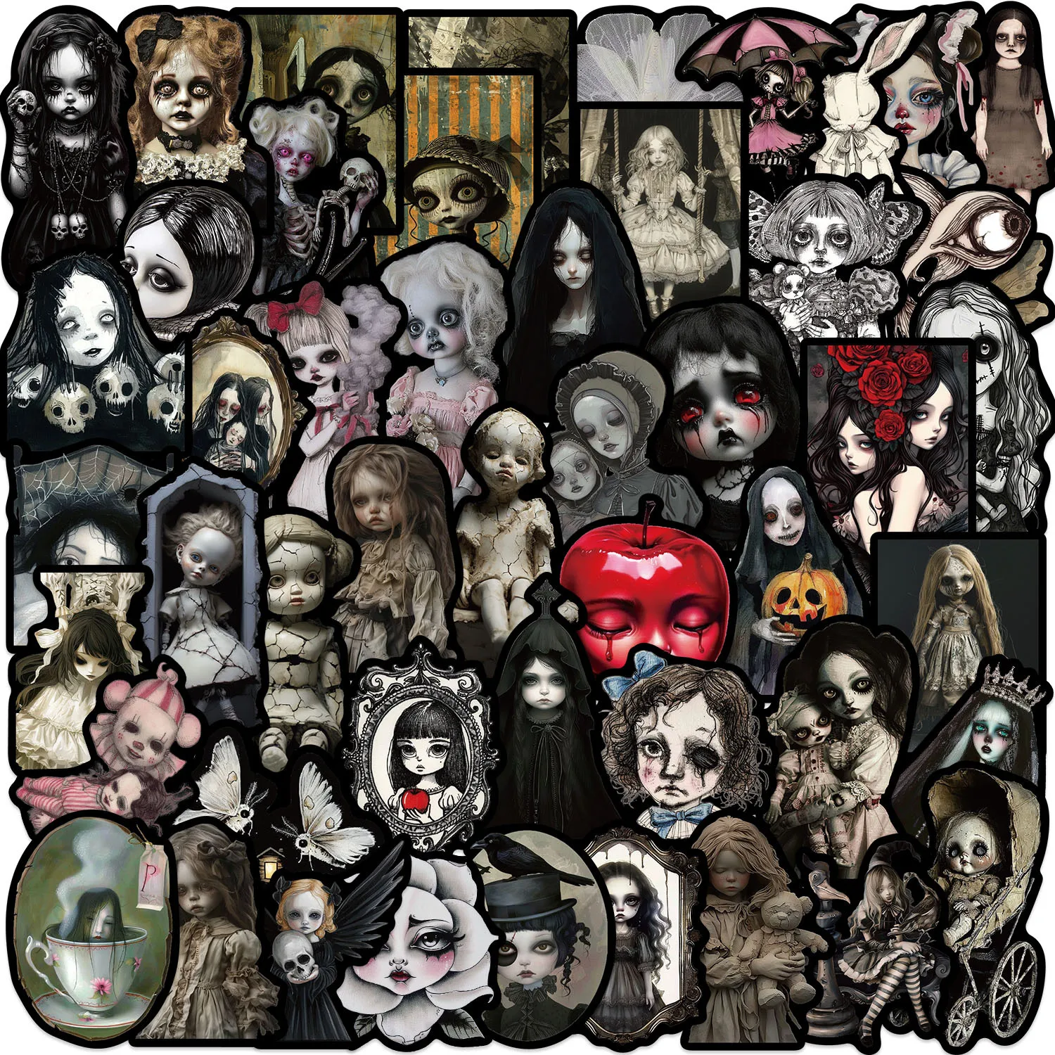 50 Stück Cartoon Dark Terror Puppen Graffiti Aufkleber Gitarre Notizbuch Gepäck DIY Wasserfeste Aufkleber