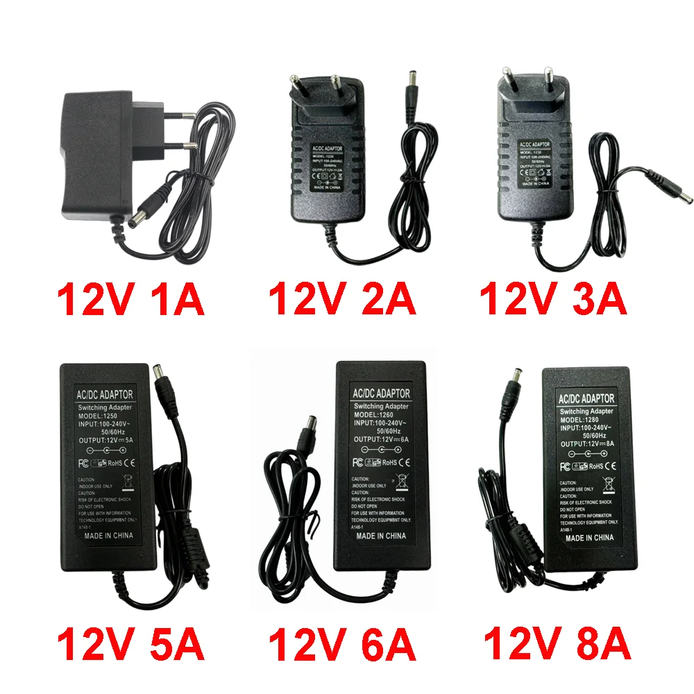 AC 100-240V DC 5V 12V 24V Power Supply Adapter 1A 2A 3A 5A 6A 8A 10A Universal Power Adapter Charger EU/US for LED Light Strips