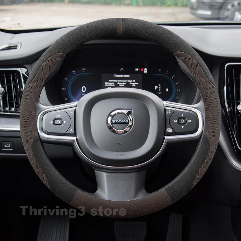 الجلد المدبوغ الدافئة غطاء عجلة القيادة سيارة لفولفو xc60 2026 2015-2025 xc40 s90 2025 شتاء دافئ اكسسوارات السيارات الداخلية #4