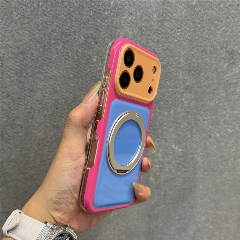 

Hit Color Magnetic Bracket For Magsafe Trendy Shockproof Case For iPhone 17Pro 16 17 Pro Max Jelly Color Shockproof Stand Cover