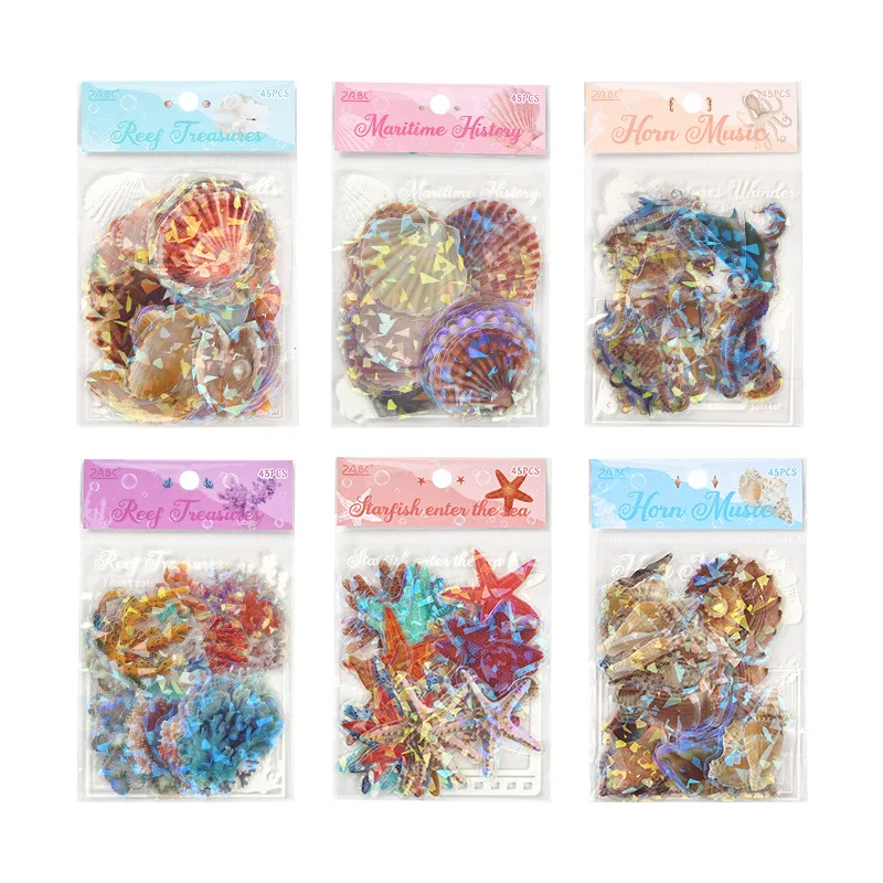 45 Teile/paket Marine Organismus Aufkleber Set Holographische Glänzende Transparente Harz Wasserdichte Aufkleber Für Scrapbooking Liefert Journal