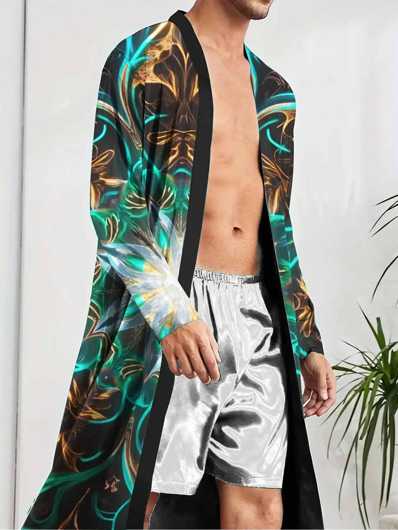 1pcs Men's Robes 2026 Spring/Summer Sleepwear Sleepwear Bathrobe Long Nightgown Shower robe Polyester 3D Printed Graphic