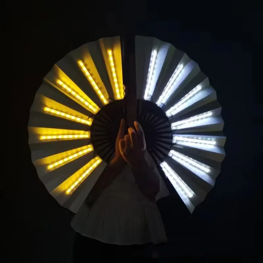 พร้อมแบตเตอรี่พัดลมพับได้พร้อมไฟ LED เรืองแสงพัดลมเรืองแสงสําหรับการแสดงกลางคืน Dj Bar Club Room PARTY ตกแต่ง