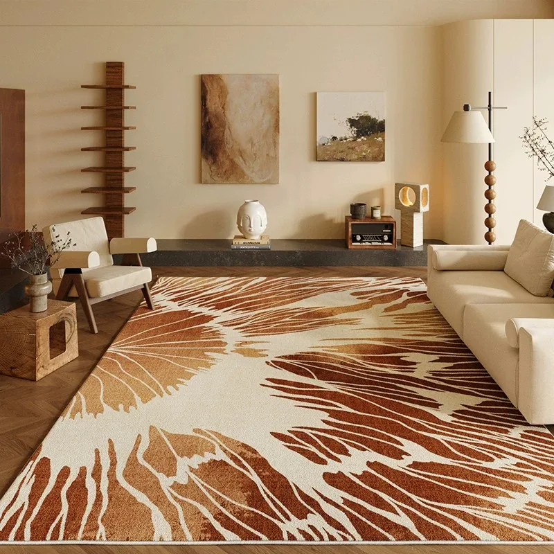 Mid-century Modern Style Living Room Carpet Light Luxury Faux Cashmere Printed Rug Machine Washable Non-slip Rugs Large Area Mat