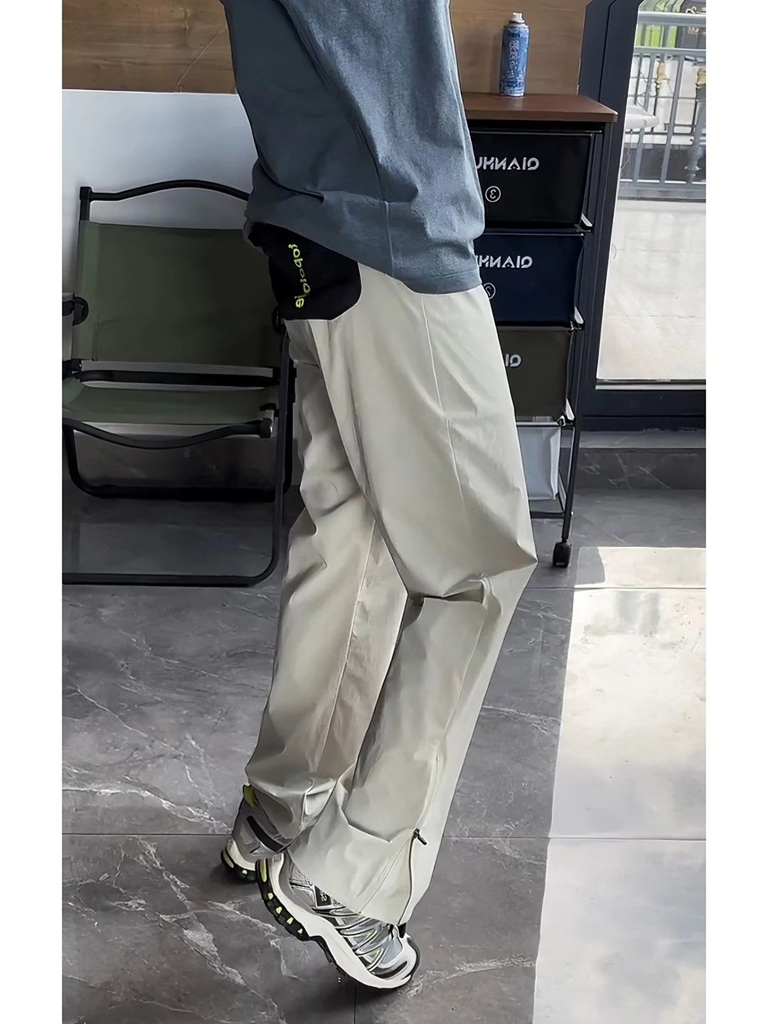 Qui Dry Ice Silk Sports Pants Men's Lightweight Breathable Outdoor Climbing Workwear Trousers Side Zipper Straight Leg Pants