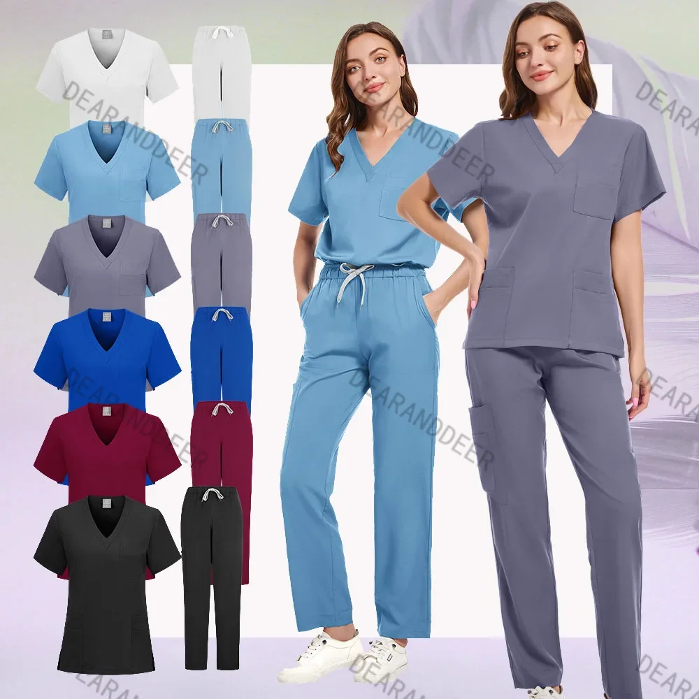 Pocketed loose top and sport pants, doctor's medical surgery uniform, beauty salon, hospital, dental clinic, nurse's work suit