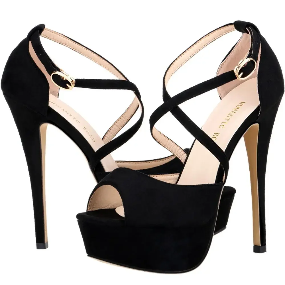 2026 Damen Sandalen 14CM Plateau High Heels Sexy Knöchelriemen Sandale Offene Zehen Stilettos Party Kleid Hochzeitsschuhe Übergröße 44