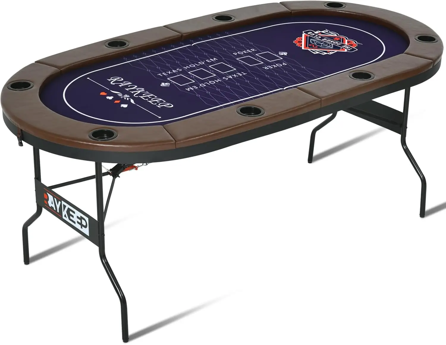 Foldable, 8 Player Folding Poker Tables w/Collapsible Legs, Casino Grade Felt, Padded Rails and Cup Holders, Portable Poker Tabl