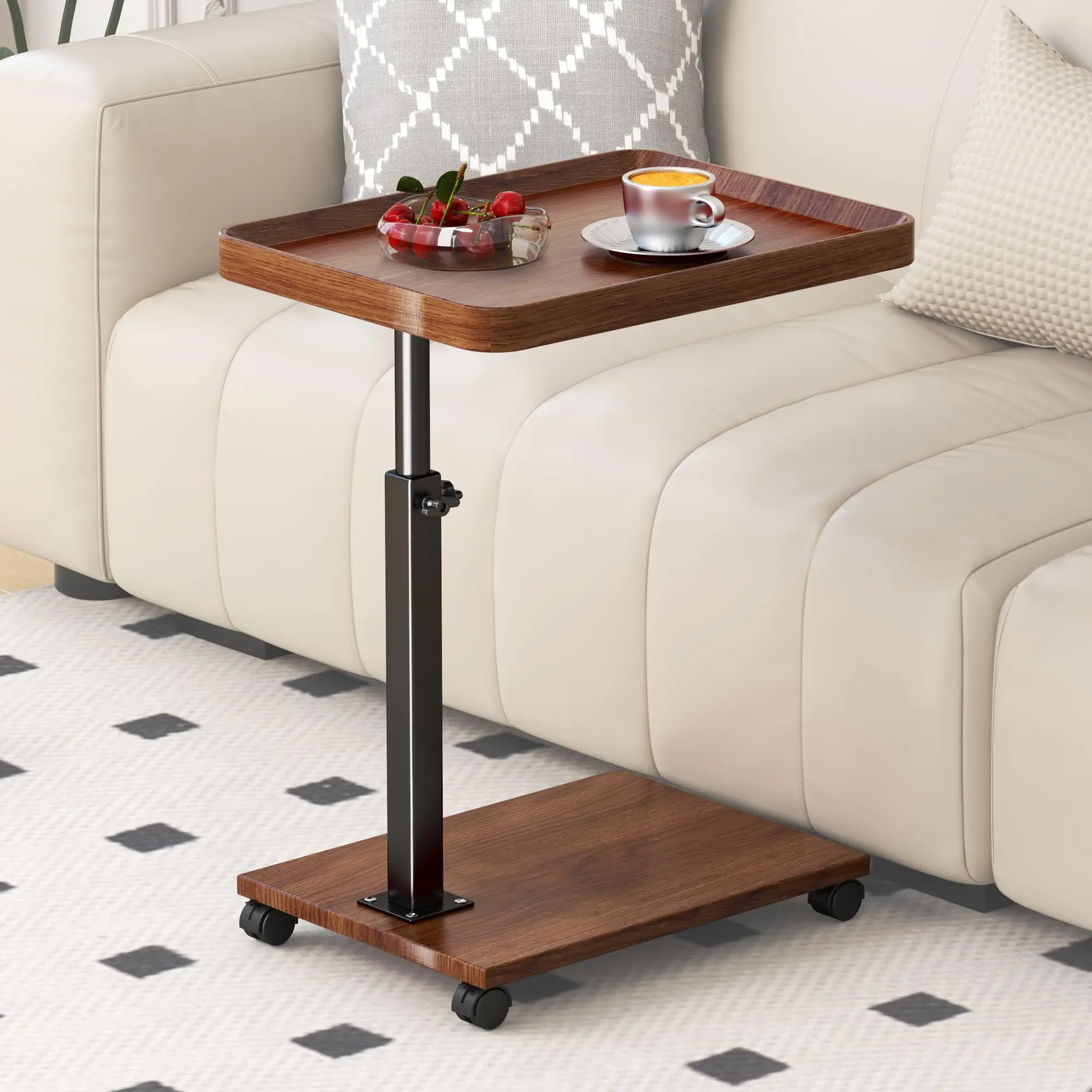 

Настольный столик Combohome C-образной формы с регулируемой высотой и колесиками, вращение на 360° ° Поворотный приставной столик для дивана, выдвижной, современный журнальный столик