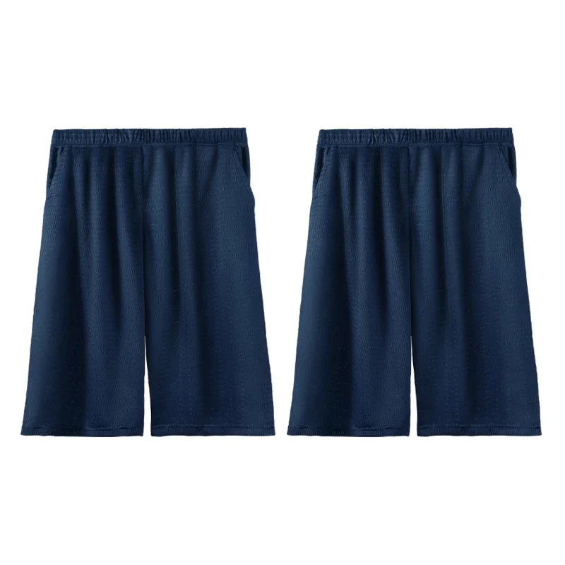 

2PCS Men's Thin Ice Silk Five-point Shorts, Loose Casual Home Sleep Pants, Inner & Outer Wear Summer Trousers