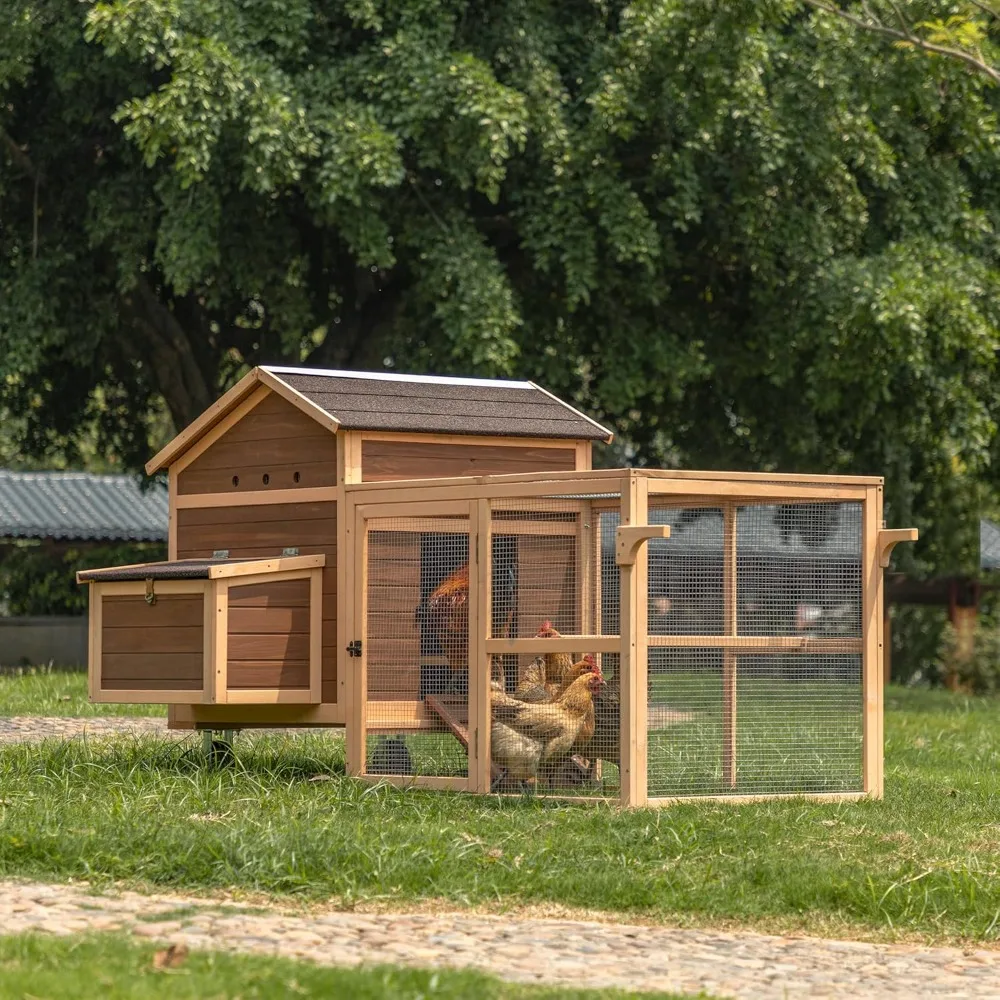 81” Movable Chicken Coop with Wheels for 4-6 Chickens, Outdoor Chicken Coop with Run and Nesting Box, Wooden Duck House Poultry