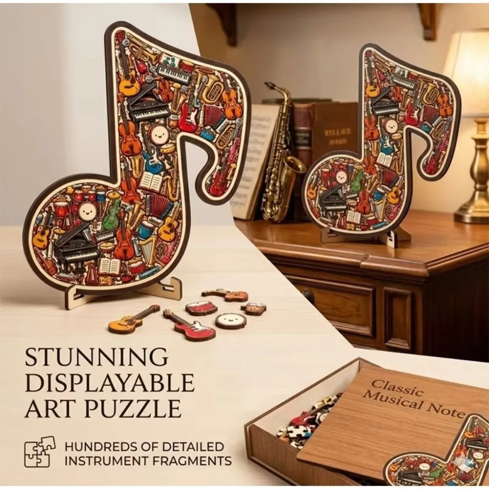 Irregular Musical Note Jigsaw Puzzle Musical Note Shape Vintage Style Wooden Jigsaw Puzzle Instrument Print Musical Note Puzzle