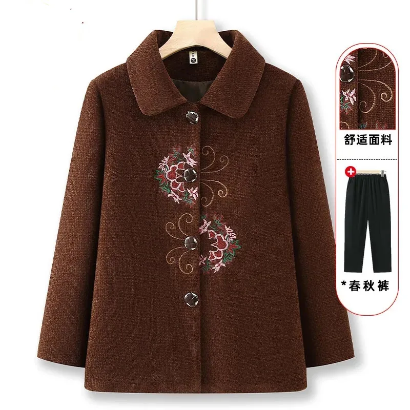 

Middle Aged Mother Long Sleeves Lapel Coat Korean Femme Large Size 5XL Patchwork Outwear Autumn Winter Ladies Fashion Top Jacket