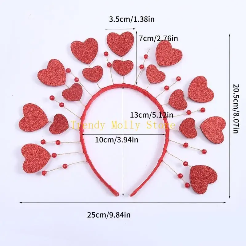 N5KB Rose-Selling Valentine's Day Heart Headdress Glitter Headwear for Girls Heart