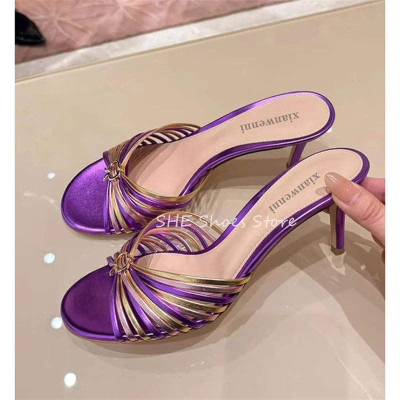 

Sxey Peep Toe Mixed Color Narrow Band Women Sandals Summer Breathbale Hight Heel Slingback Pumps Ladies Outside Beach Slippers