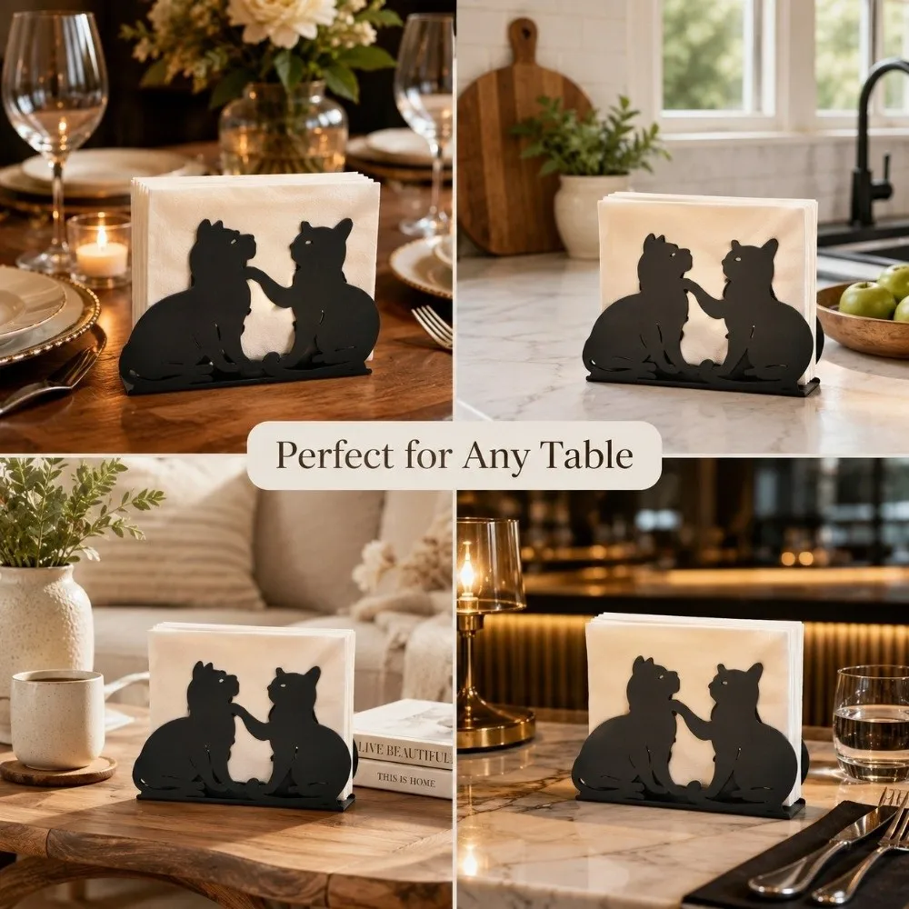 New Metal Napkin Storage Holder Durable Black Cat Pattern Tissue Dispenser Rustic Style Table Decor Tissue Organizer Home Use
