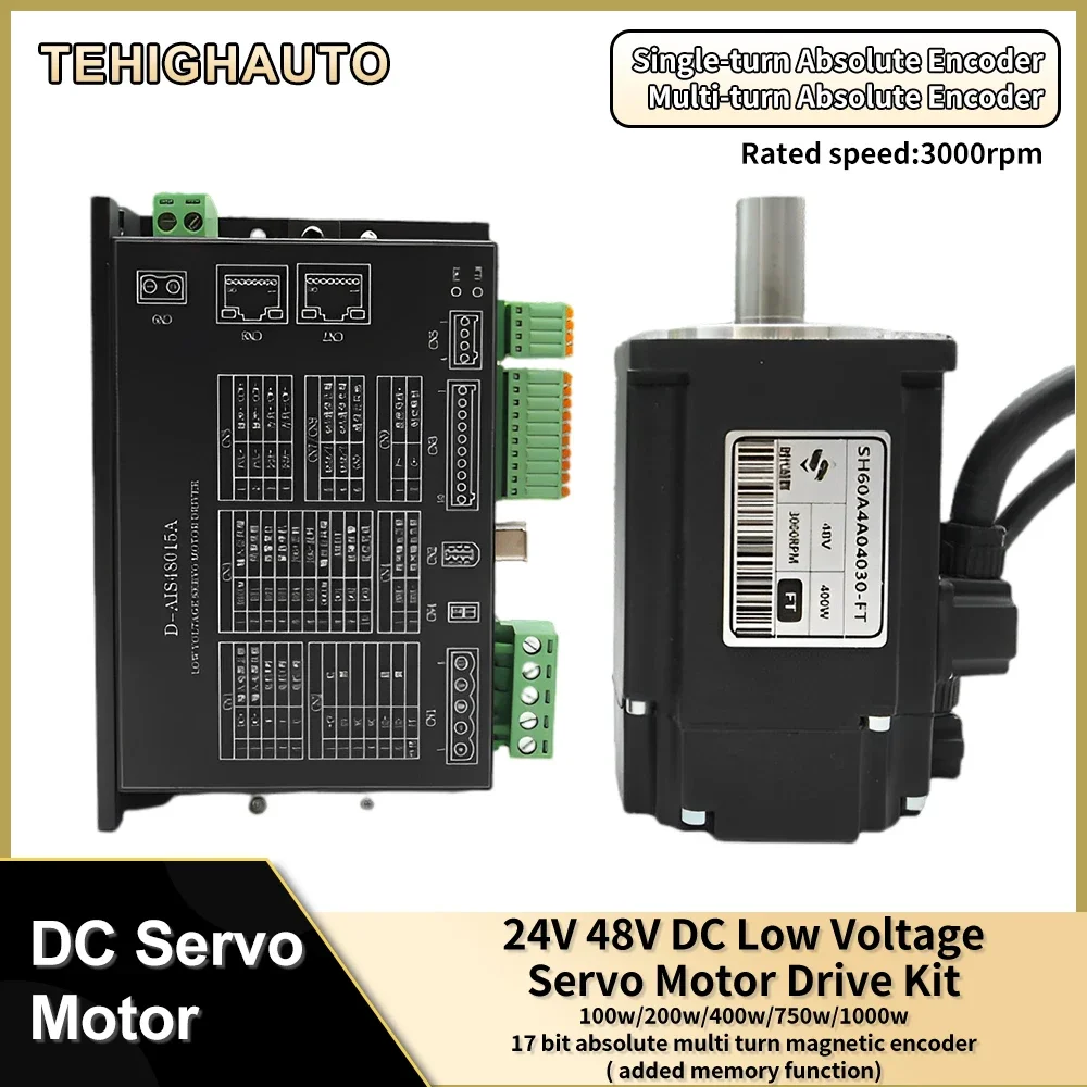 24/48V 3000rpm DC Low Voltage Servo Motor Drive Kit 17 Bit Absolute Multi Turn Magnetic Encoder 100/200/400/750/1KW with RS485