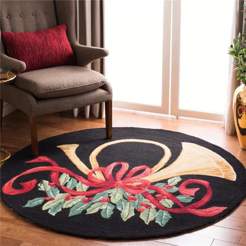 

JSL36HX Christmas Round Carpets Vintage Wreath Beige 3D Printed Flannel Carpet For Living Bed Room Area Rugs Xmas Home Decor9Ok%