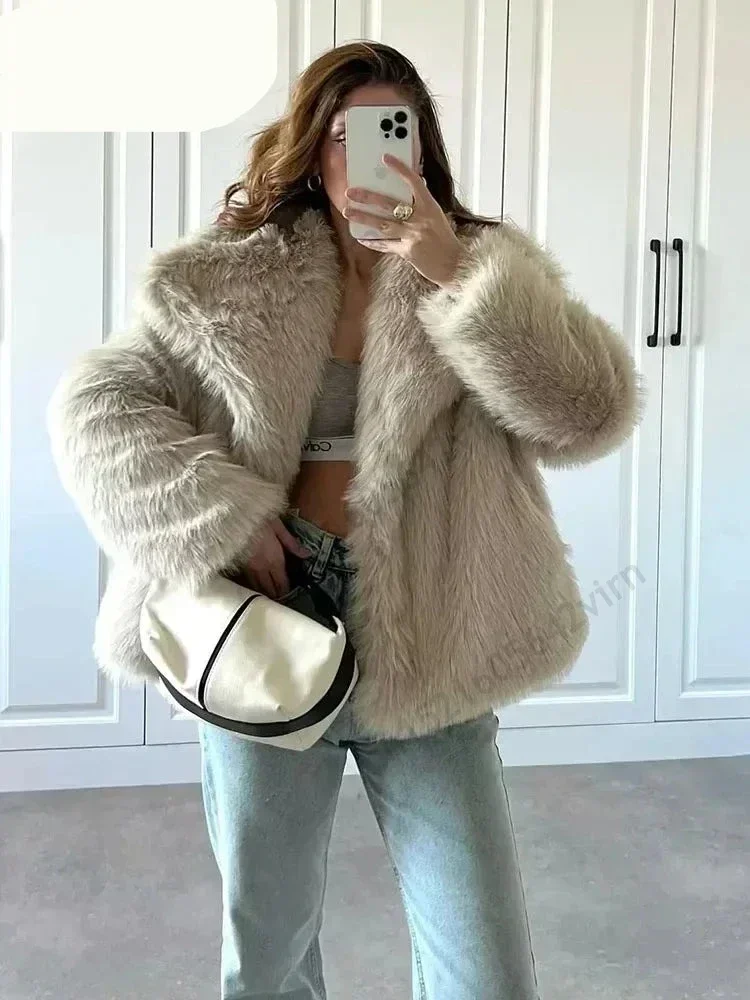 2024 Winter Faux Fur Coat for Women Brand Fashion Fake Fox Fur Jacket Luxury Design Big Collar Chic Girls Outerwear Overcoat