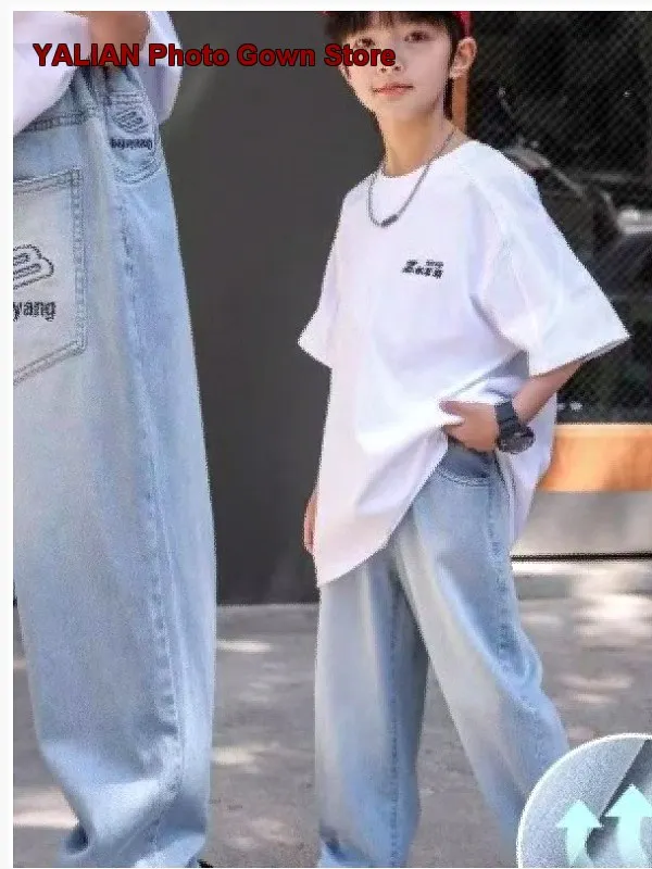 Boys Light Wash 2026 Boys Autumn Spring Summer Loose Long Trendy Casual Older Kids