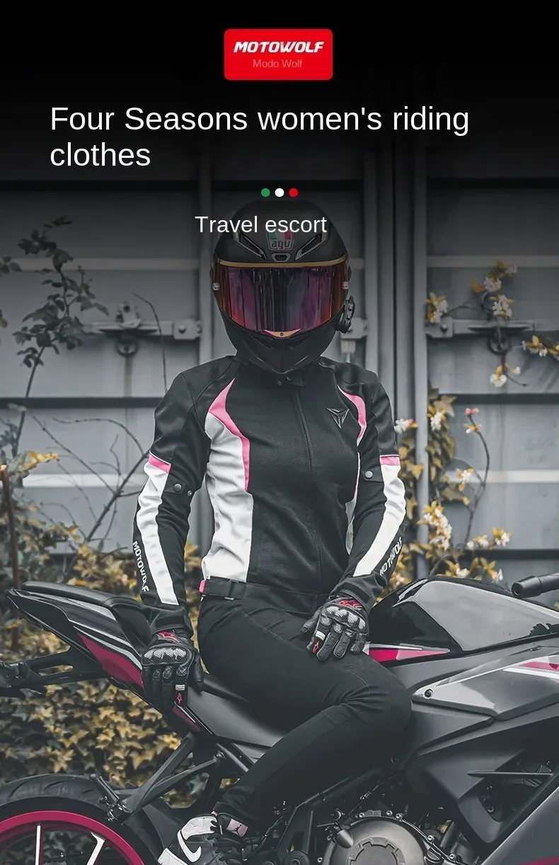 

Motorcycle Women's Rider Suit Four Seasons Breathable Mesh Riding Suit Women's Built-in Detachable CE Protector Anti Drop Suit