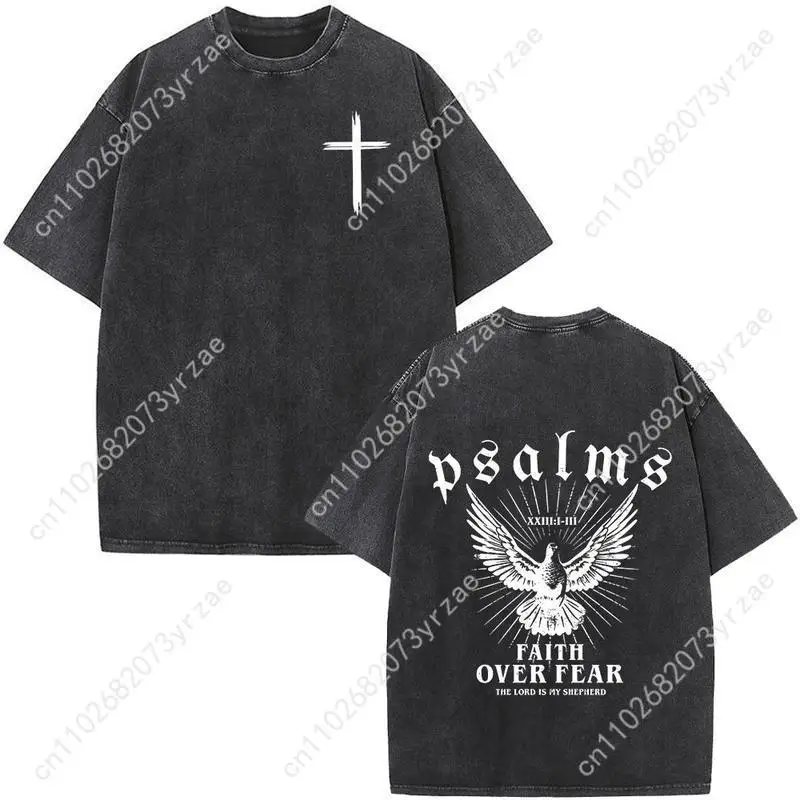 الإيمان على الخوف الرجعية التي شيرت رجل امرأة عالية الجودة خمر تي شيرت القطن قصير الأكمام موضة تي شيرت لينة تنفس القمم