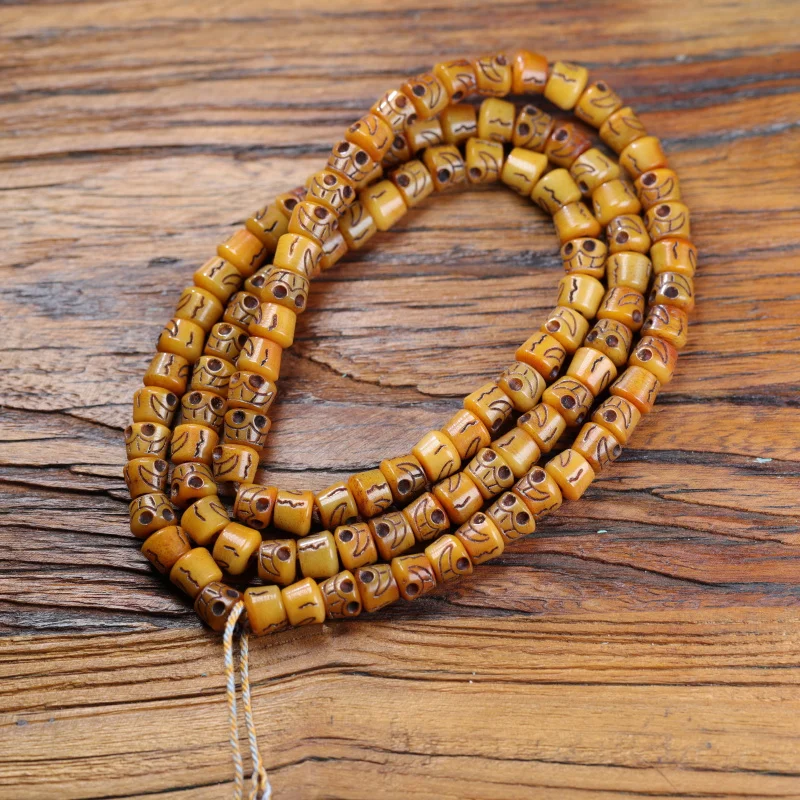Old yak bone skull , 108 Buddhist prayer beads, long string,