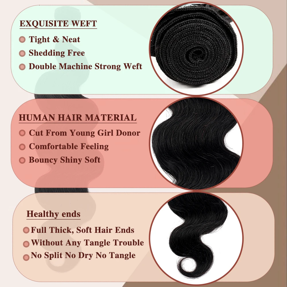 Bundles brésiliens de cheveux humains Body Wave pour femmes, extensions de cheveux 100% humains, offres de cheveux bruts