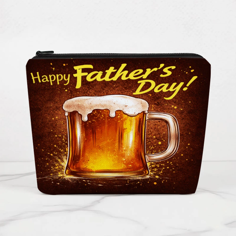 Happy Father's Day Beer Mug Makeup Bags for Girls Cosmetic Pouch Toiletry Bag Pencil Case Travel Storage
