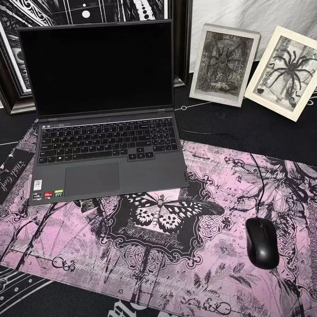 PU Leather Desk Pad Gothic Style Desk Pad Cool Dark Butterfly Y2K Mousepad Waterproof Non-Slip Office Desk Protector Blotter Mat