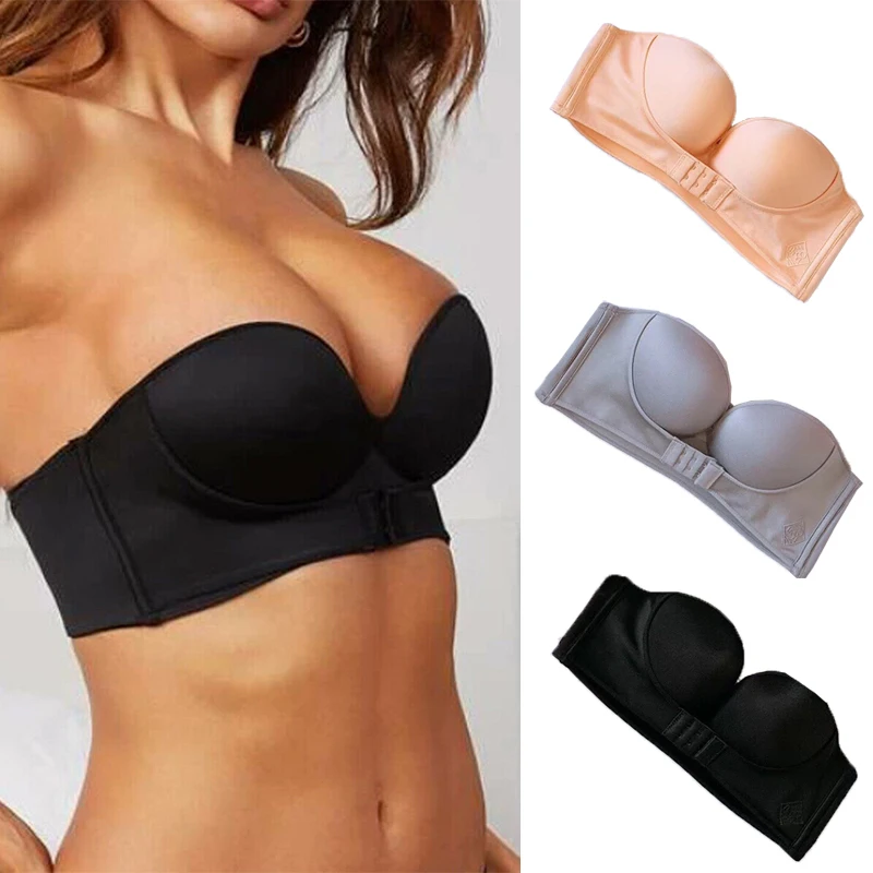 

Women Bra Wire Free Sexy Push Up Invisible Bras Front Closure Underwear for Female Brassiere Strapless Seamless Bralette ABC Cup