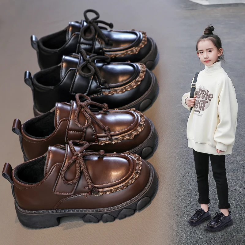 

Модная и популярная обувь для девочек, осень 2023, новая кожаная обувь, трендовая обувь для мальчиков, универсальная детская обувь, повседневная обувь для девочек